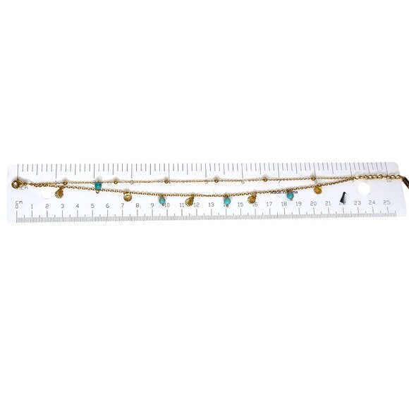 Bohemian Ankle Bracelet Shell‎ Charms & Turquoise Beads Gold-Toned S. Steel - Picture 2 of 7